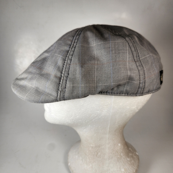 GOORIN Driving Flat Cap Hat Mens Medium Gray Wool Vintage Windowpane Plaid Lined - Picture 2 of 8